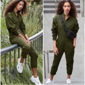 Athleta Lenox Utility Jumpsuit Green Olive Sz 10 566229